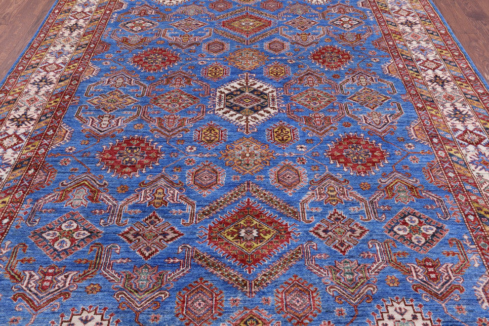 8' 2" X 10' 4" Geometric Super Kazak Handmade Rug Q9517