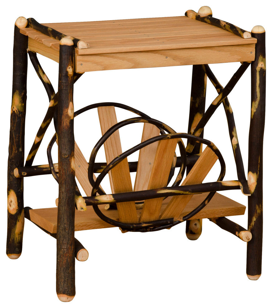 Hickory Log Magazine End Table, Hickory & Oak