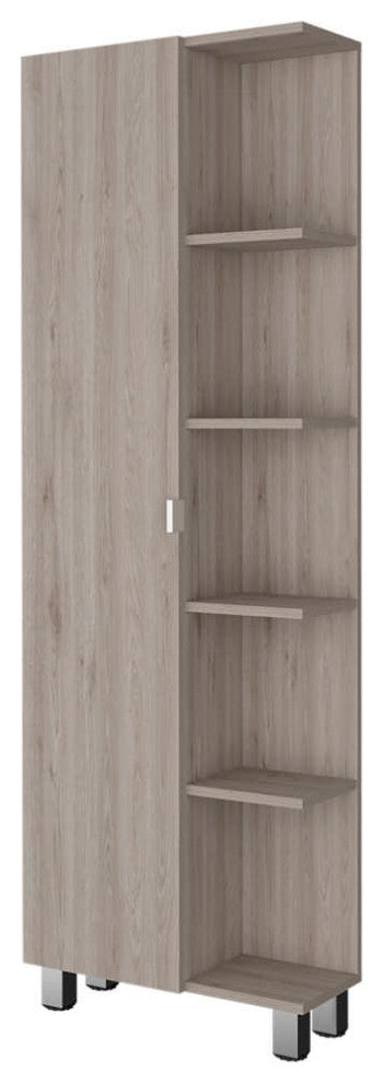 Pinion Mid-Century Modern Bathroom Cabinet, Gray Veneer
