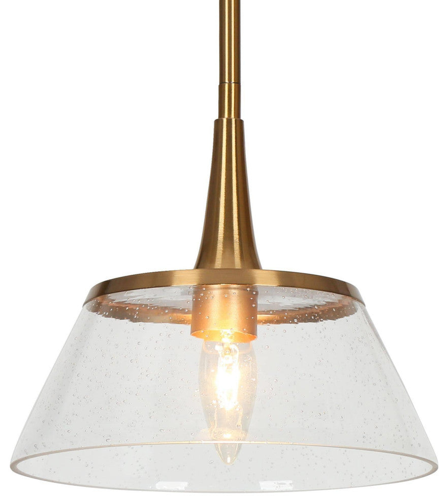 LNC 1-Light Polished Gold With Seeded Glass Modern Linear Mini Pendant Light