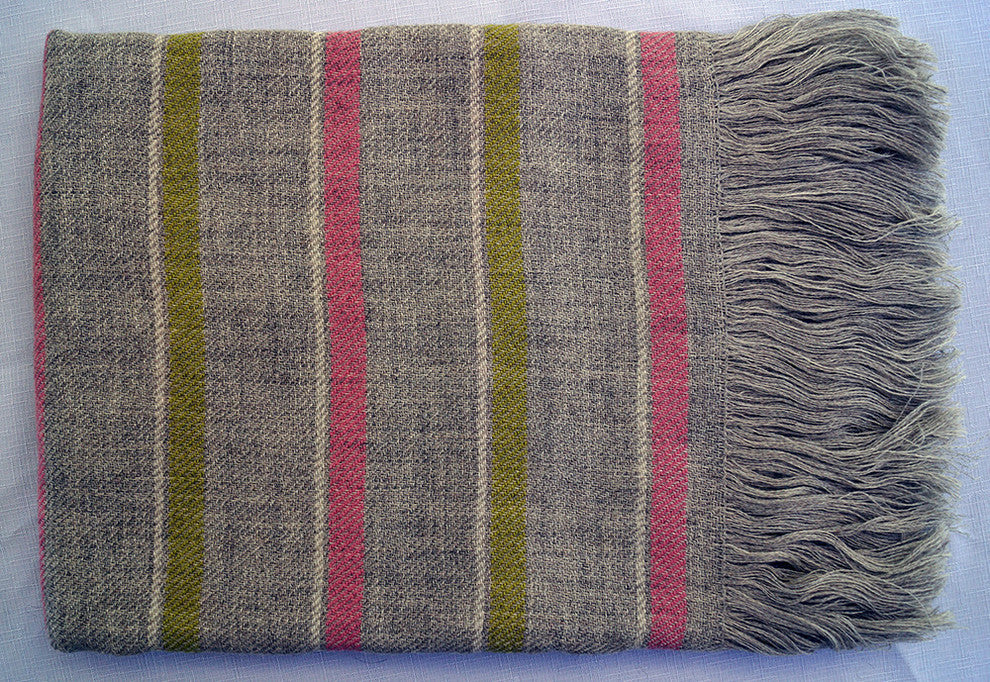 Wool Throw Blanket, Candyfloss and Lime Stripes