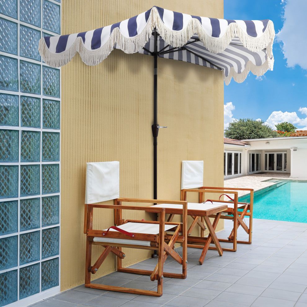 9ft Half Market Umbrella, Scalloped Fringe, Crank, Button Tilt, UV Protection
