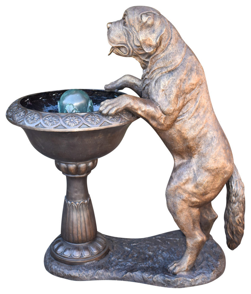 San Bernard Dog Drinking from A Water Fountain Bronze Statue  43" x 25" x 50"H