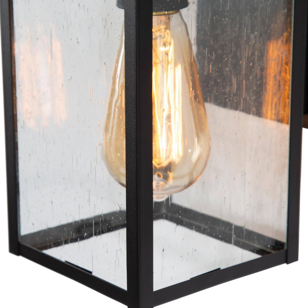 LNC 1-Light Industrial Outdoor Wall Lantern with Seeded Glass Panels, Wall Sonce