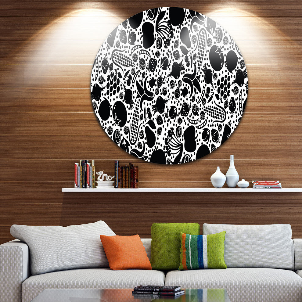 Fruits And Vegetables Pattern, Floral Art Round Wall Art, 36"