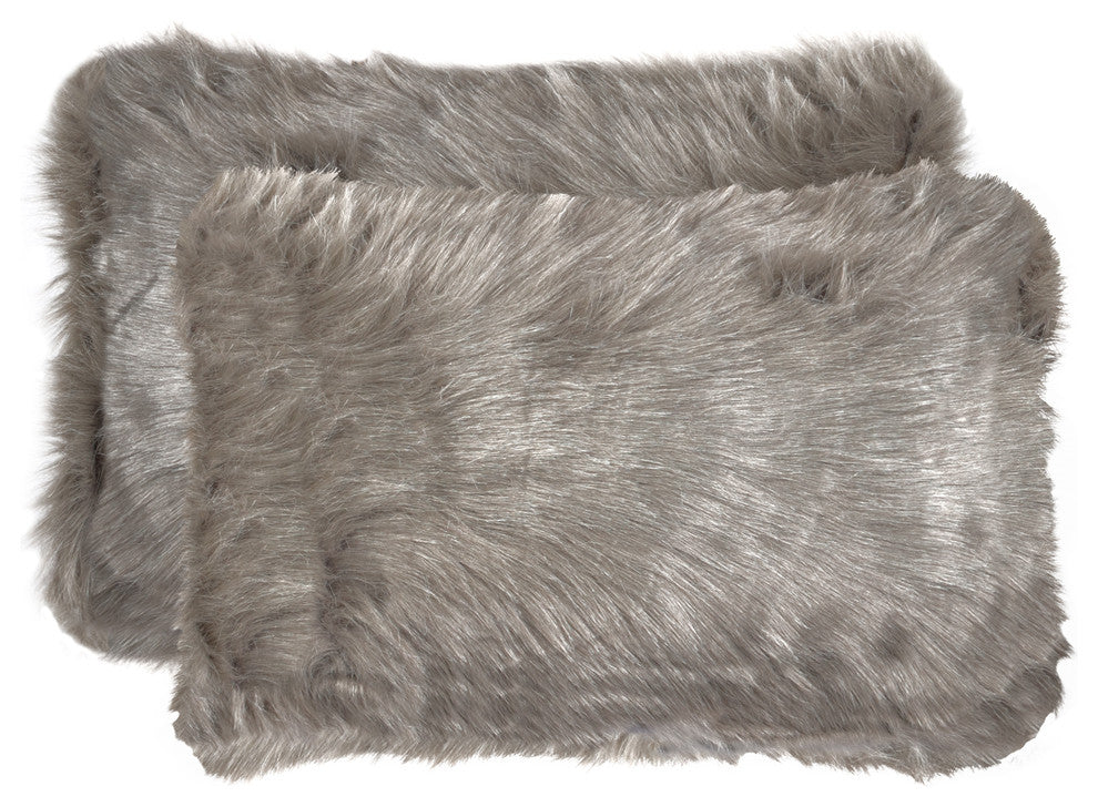 Belton Faux Fur Pillows, Set of 2, Gray, 12"x20"