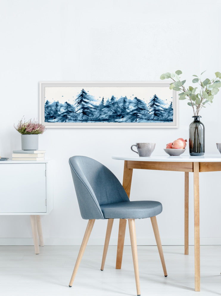 "Blue Foggy Forest" Framed Painting Print, 30x10
