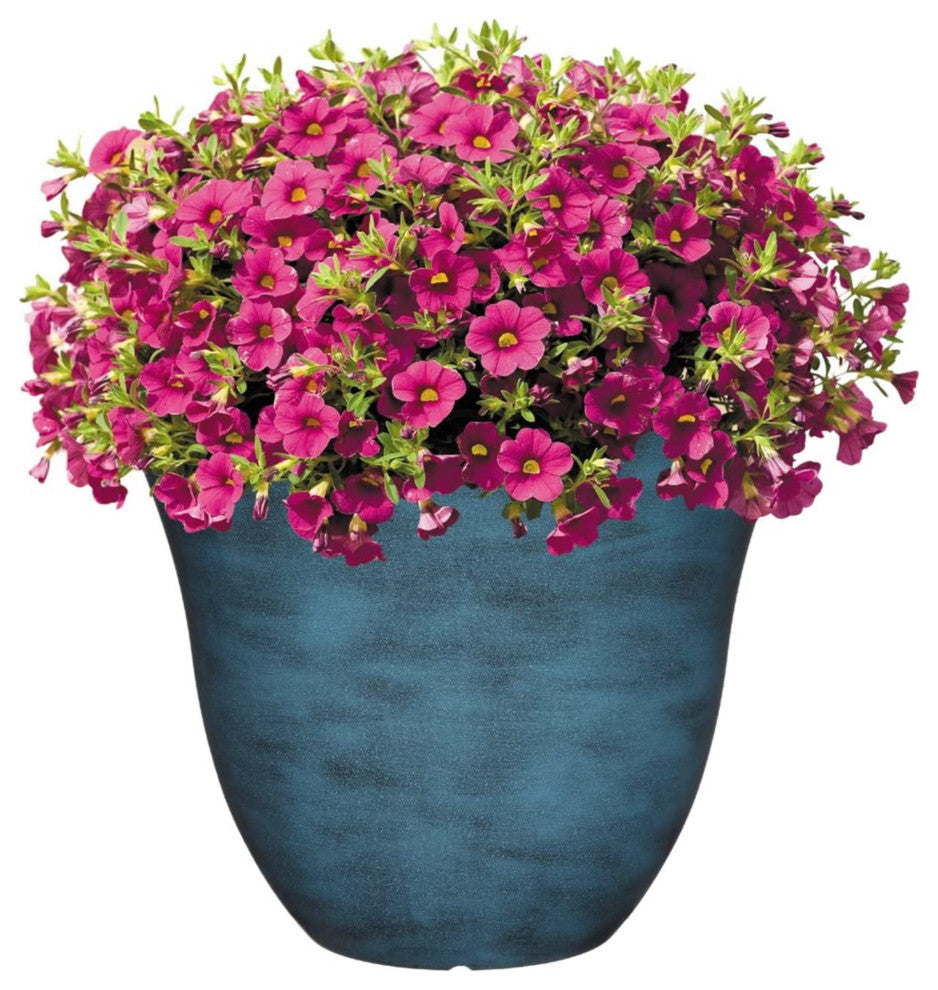 Classic Home and Garden Honeysuckle Resin Flower Pot Planter, Blue Jean, 13"