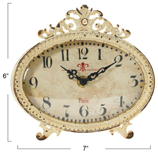 Distressed Pewter Mantel Clock, Pink, Cream