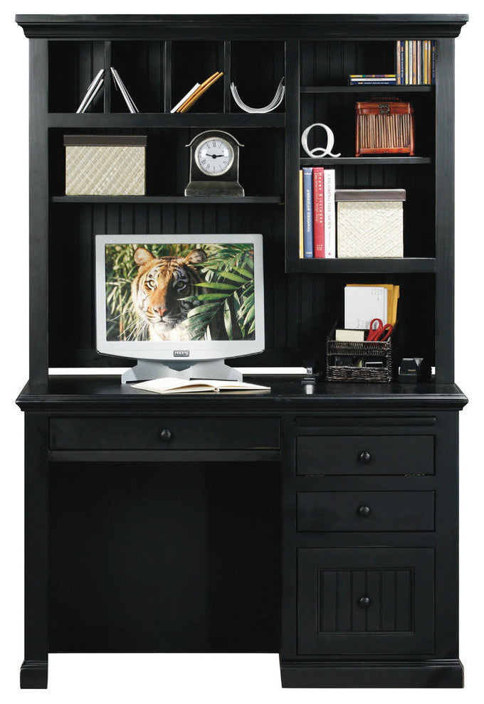 Eagle Furniture, Coastal Single-Pedestal Desk, Bright White, With Hutch
