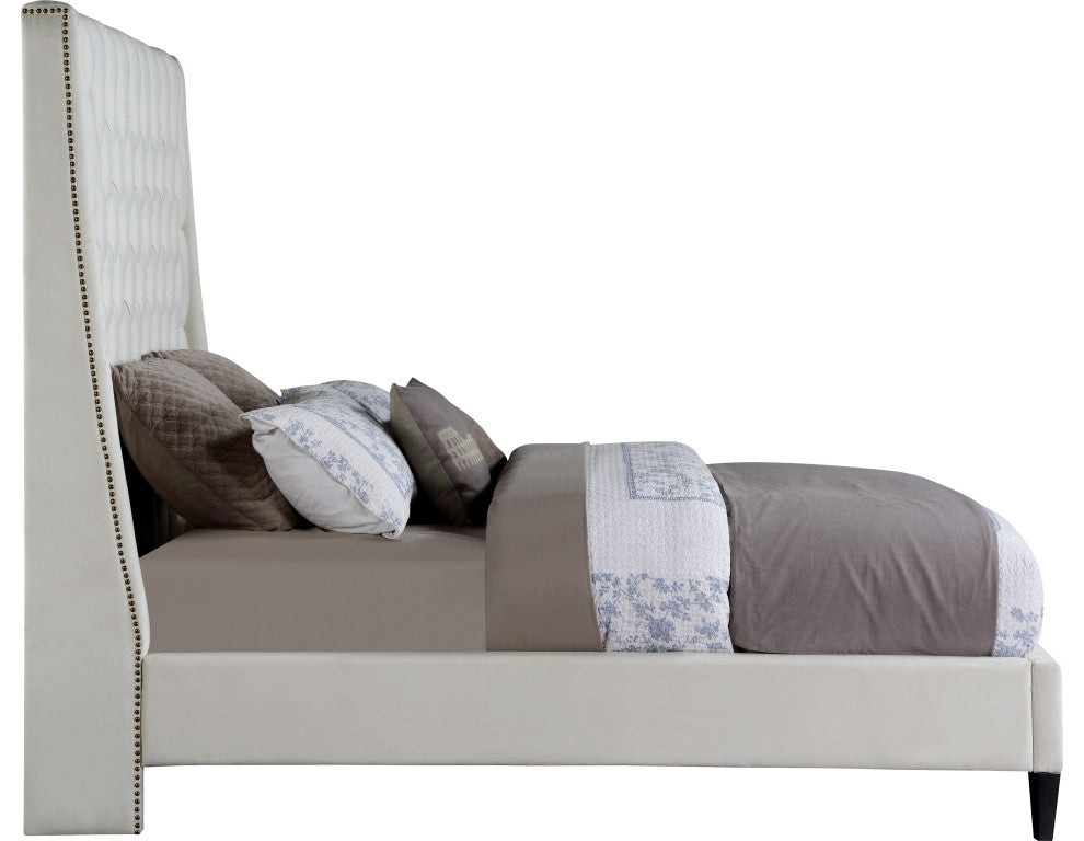 Fritz Velvet Upholstered Bed, Cream, King