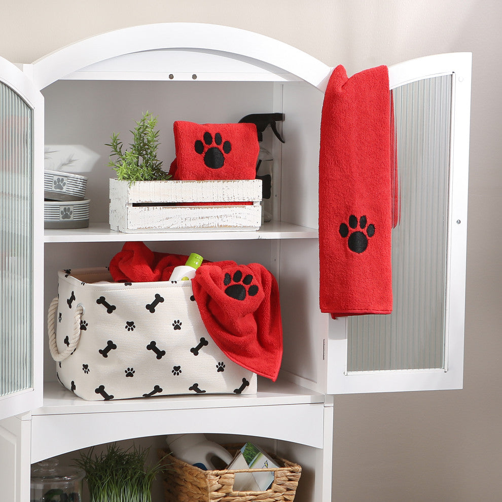 Red Embroidered Paw Small Pet Towel (Set of 3)