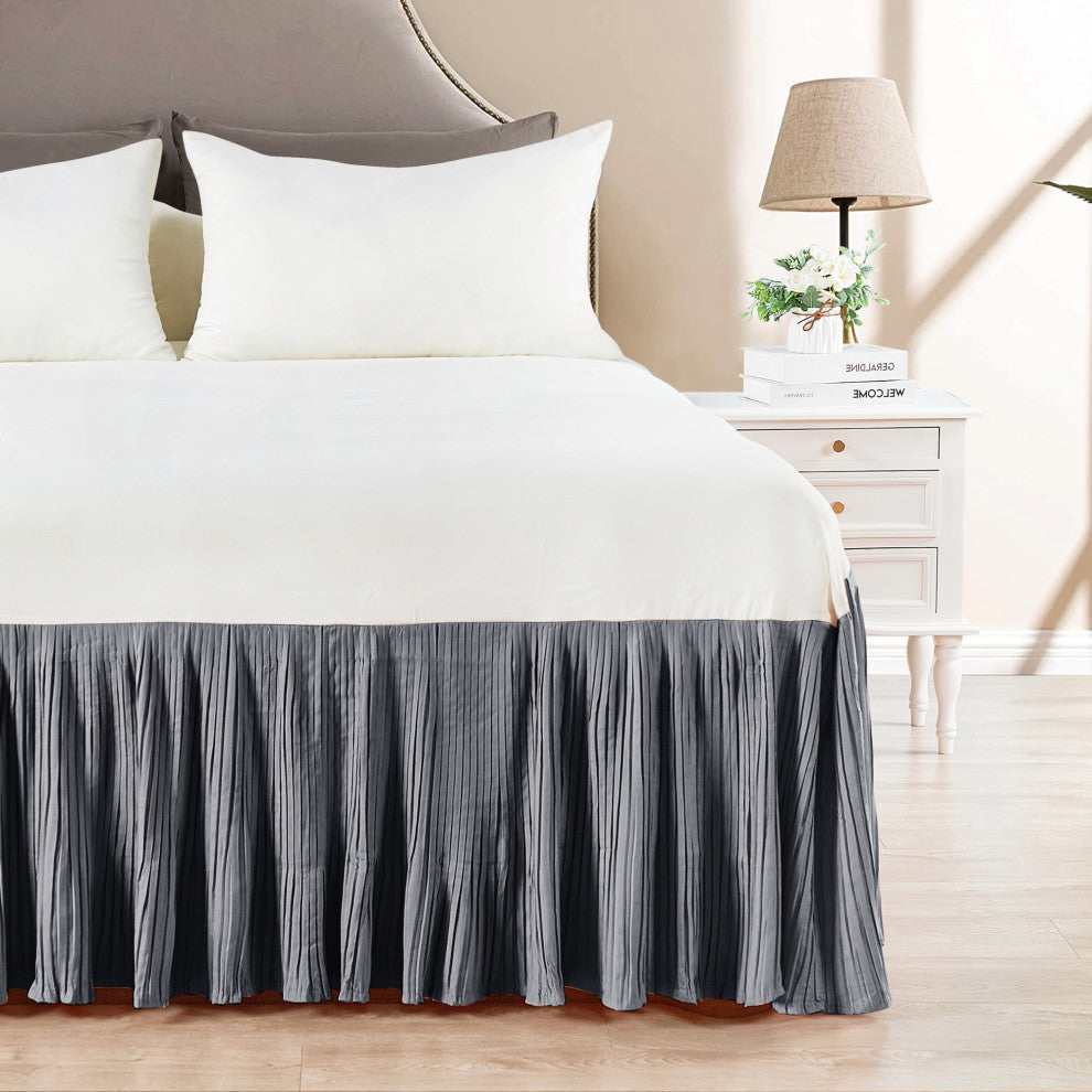 18" Pleated Bed Skirt, Gray, Queen