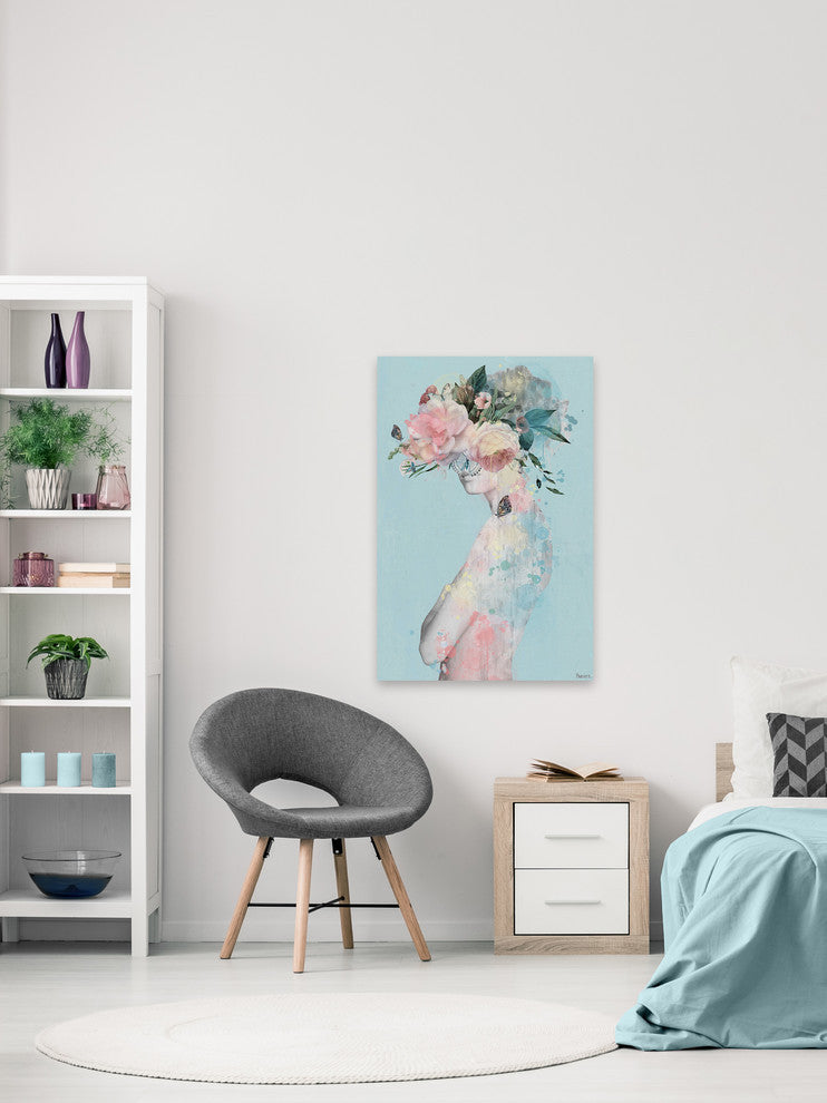 "Flower and Butterflies" Painting Print on Wrapped Canvas, 20"x30"