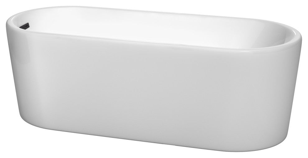 Ursula 67" Freestanding White Bathtub, Matte Black Drain and Overflow Trim