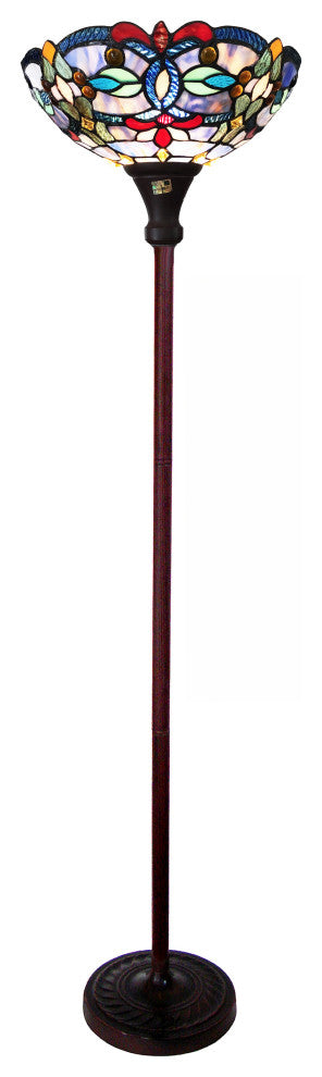 VIVIAN Tiffany-Style Victorian Stained Glass Torchiere Floor Lamp, 69"