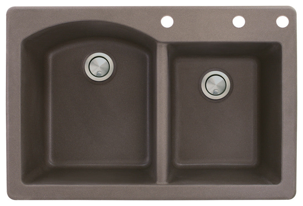 Aversa 33" silQ Granite Double Bowl Kitchen Sink with 3 Holes in Espresso