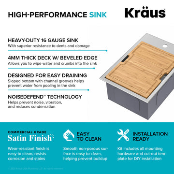 Kraus KWT311-15 Kore 15" Drop In Single Basin Stainless Steel Bar - Stainless