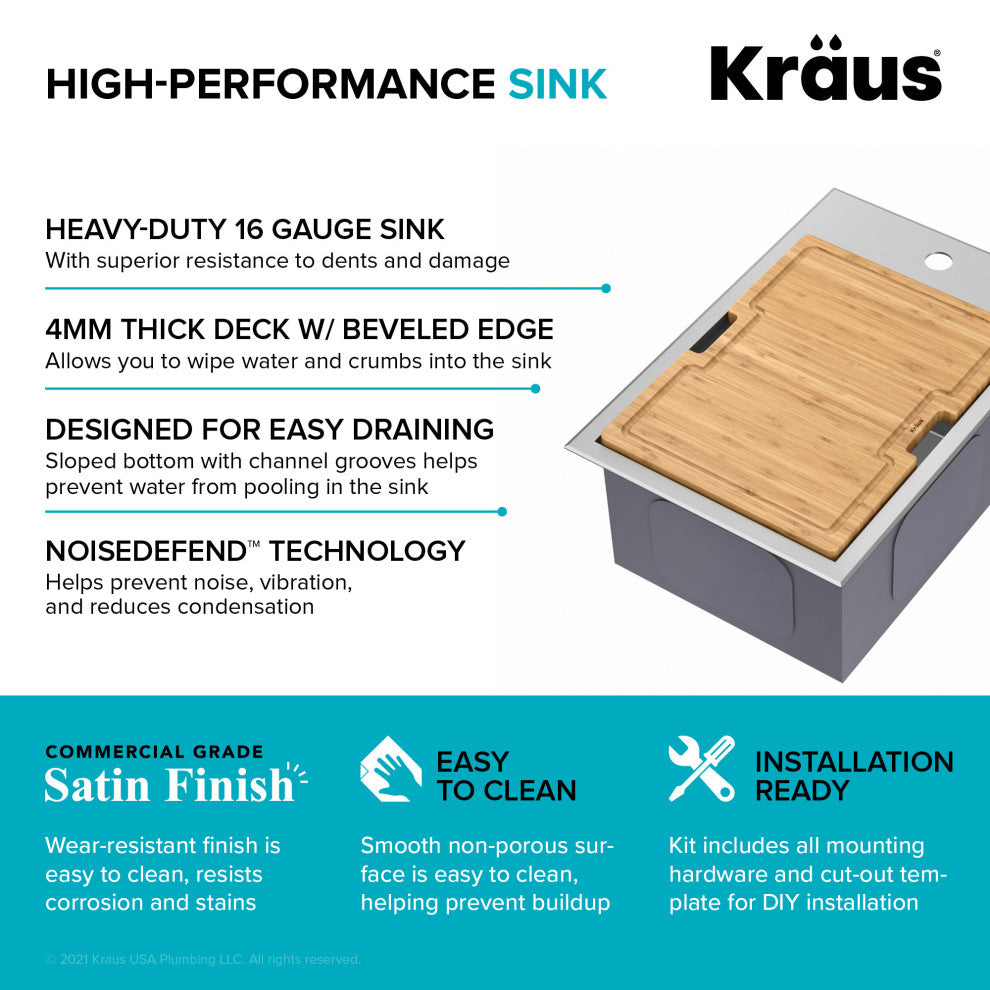 Kraus KWT311-15 Kore 15" Drop In Single Basin Stainless Steel Bar - Stainless