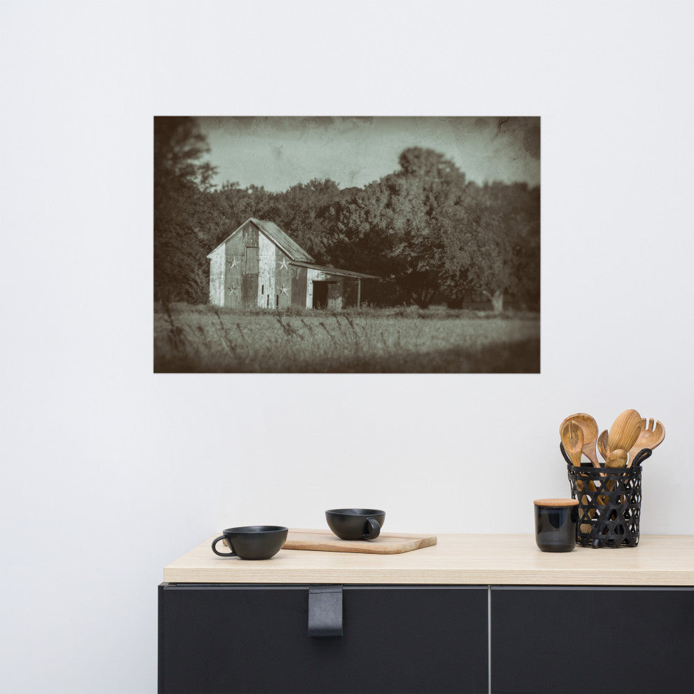 Patriotic Barn in Field Landscape Photo Unframed Wall Art Print, 24" X 36"