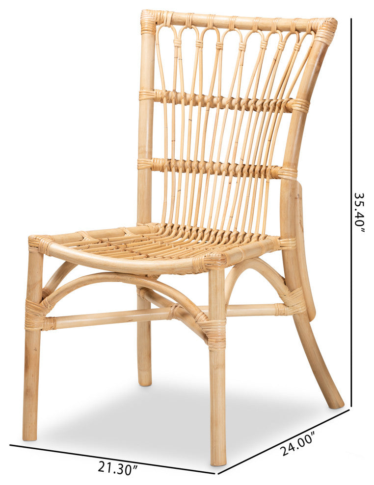 Ammi Modern Bohemian Natural Brown Rattan 2-Piece Dining Chair Set