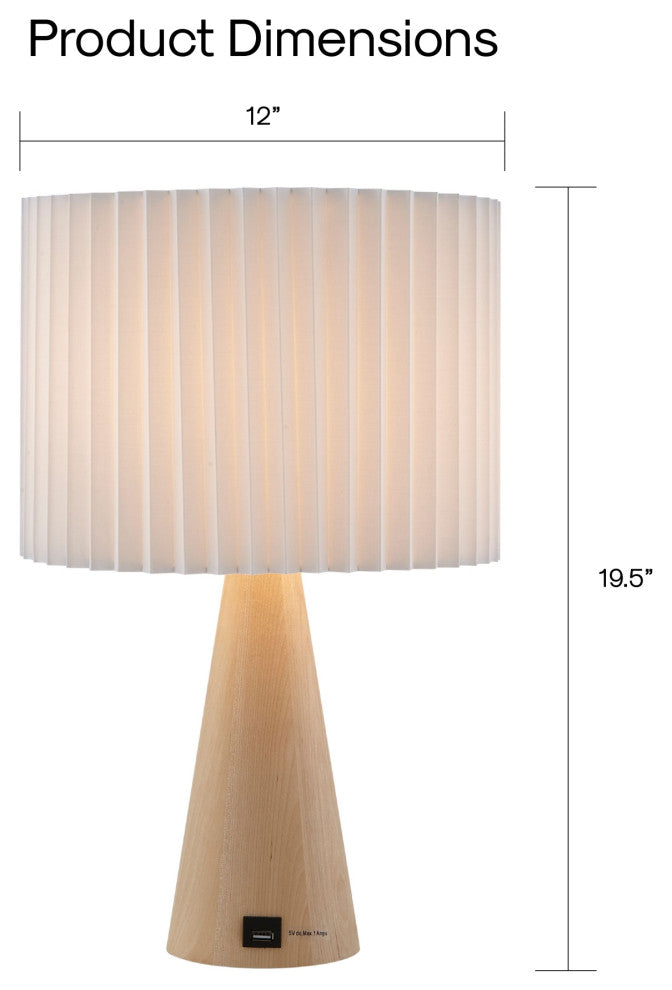 Inspired Home Ileana Table Lamp, USB Charger, Ivory