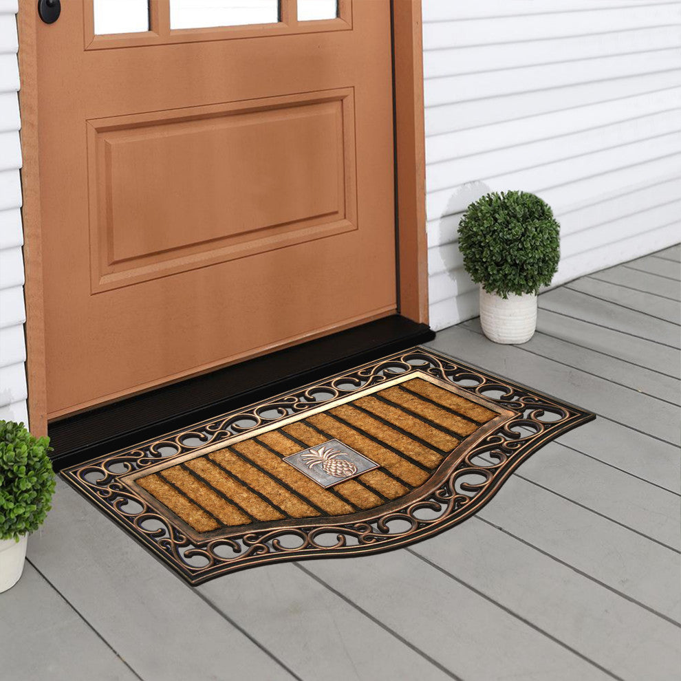 A1HC First Impression Natural Copper Finish Rubber and Coir Brush Mat, 30"x18"