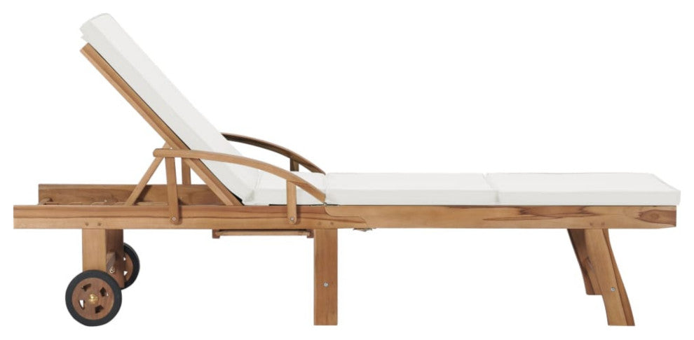 vidaXL Sun Lounger With Cushion Solid Teak Wood Cream