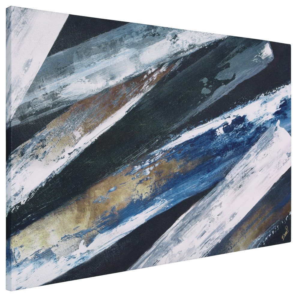 "Silver Cascade" Abstract Art on Silver Shagreen Wrapped Canvas Wall Art