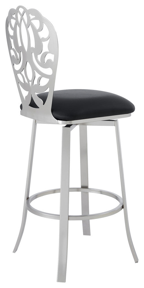 Cherie Contemporary 30" Bar Height Black Faux Leather Barstool