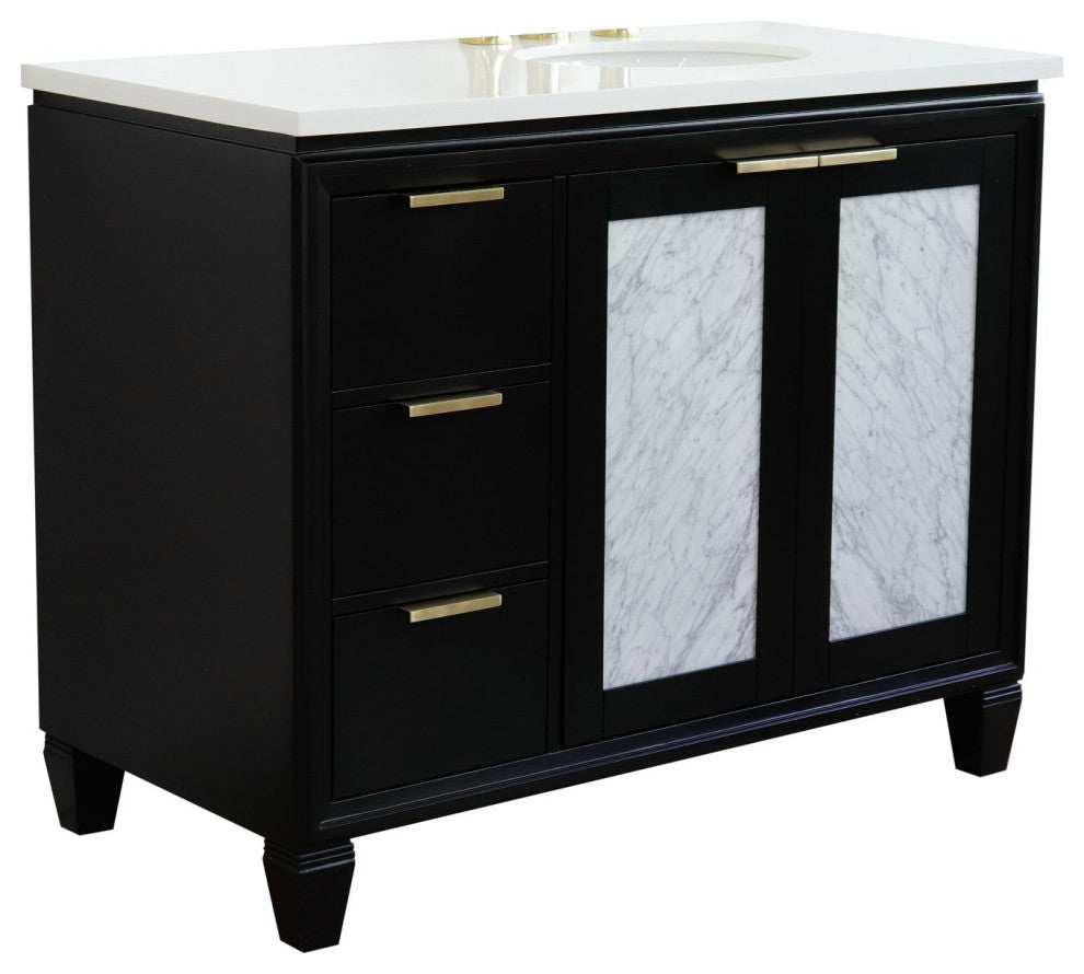 43" Single Vanity, Black Finish With White Engineered Stone Top