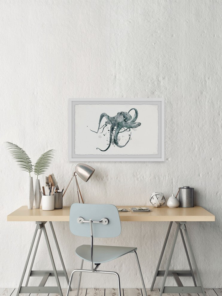 "Wondering Octopus" Framed Painting Print, 24"x16"