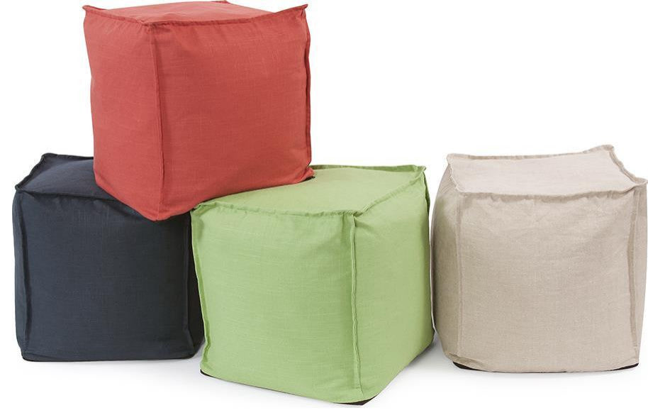Traditional Prairie Linen Square Pouf Ottoman