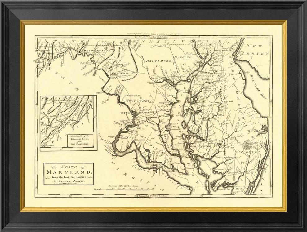 "State of Maryland, 1795" Framed Canvas Giclee by Mathew Carey, 26"x20"