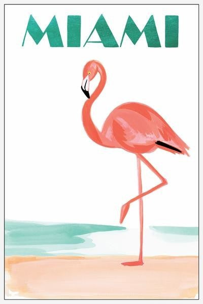 "Miami Flamingo II" Floater Framed Painting Print on Canvas, 24"x36"