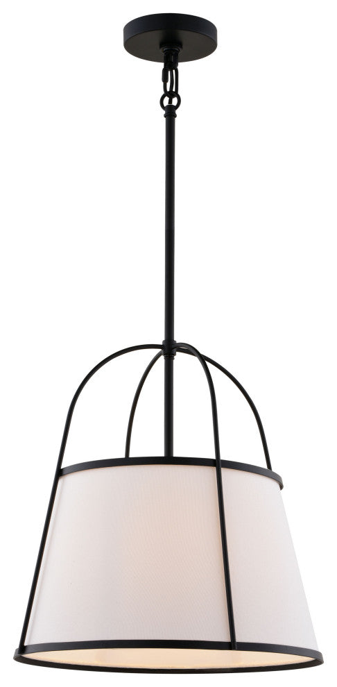 Marion 1-Light Matte Black Mid-Century Modern Cone Pendant, White Fabric Shade, Matte Black