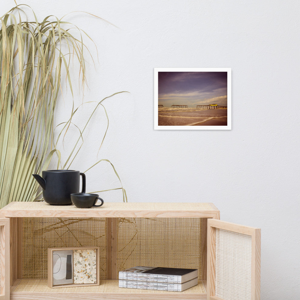 Aged View of Frisco Pier Coastal Framed Photo Paper Print, White, 11" X 14"
