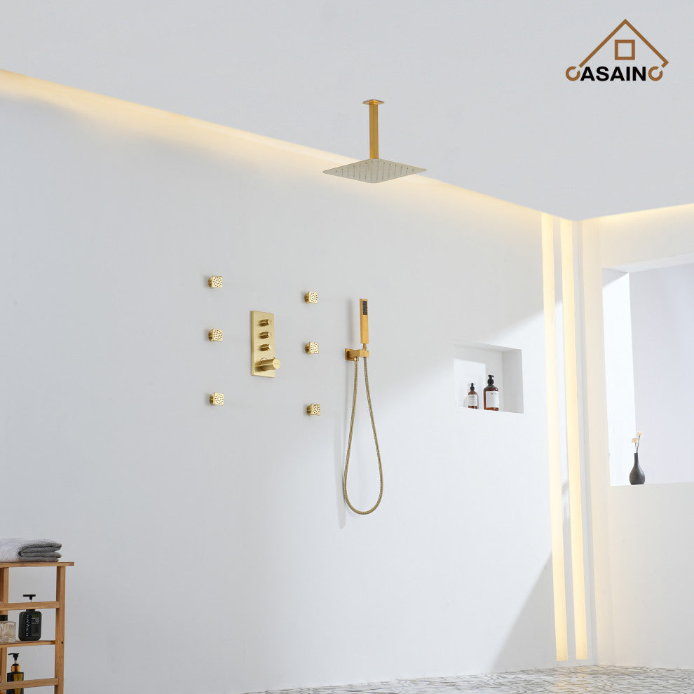 20 Inch Luxury Thermostatic Shower System, Brushed Gold