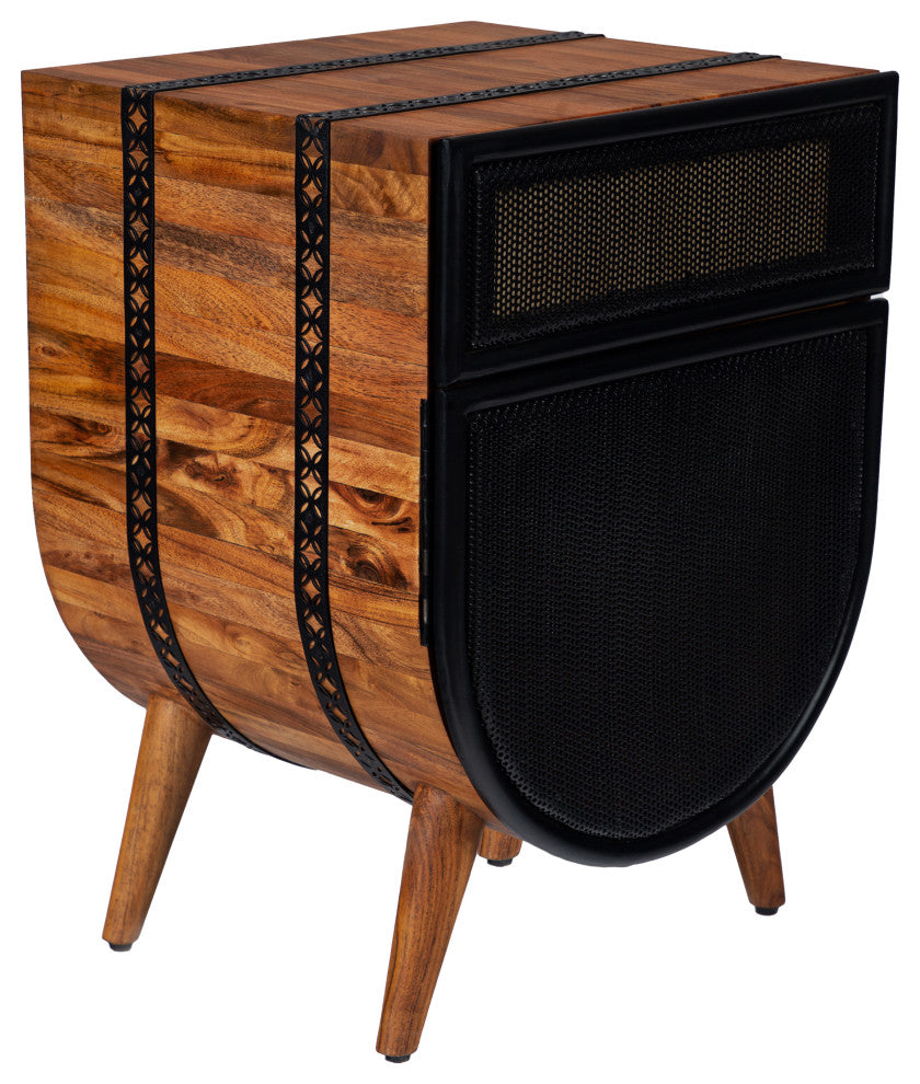 Benzara UPT-272008 Wood Accent Cabinet Chest With 1 Mesh Drawer, Brown/Black