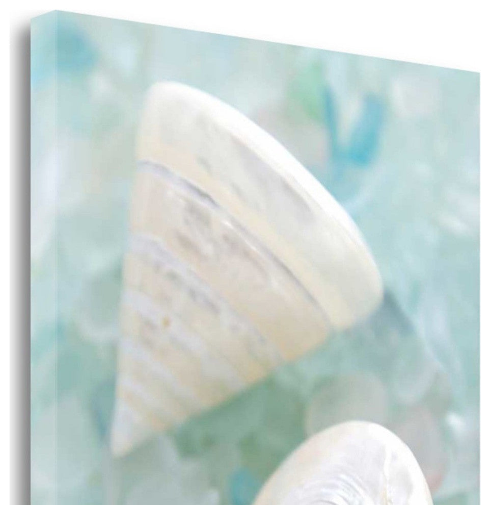 4" White Snail Shell and Blue Seaglass Giclee Wrap Canvas Wall Art