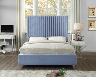 Candace Velvet Upholstered Bed, Sky Blue, Full