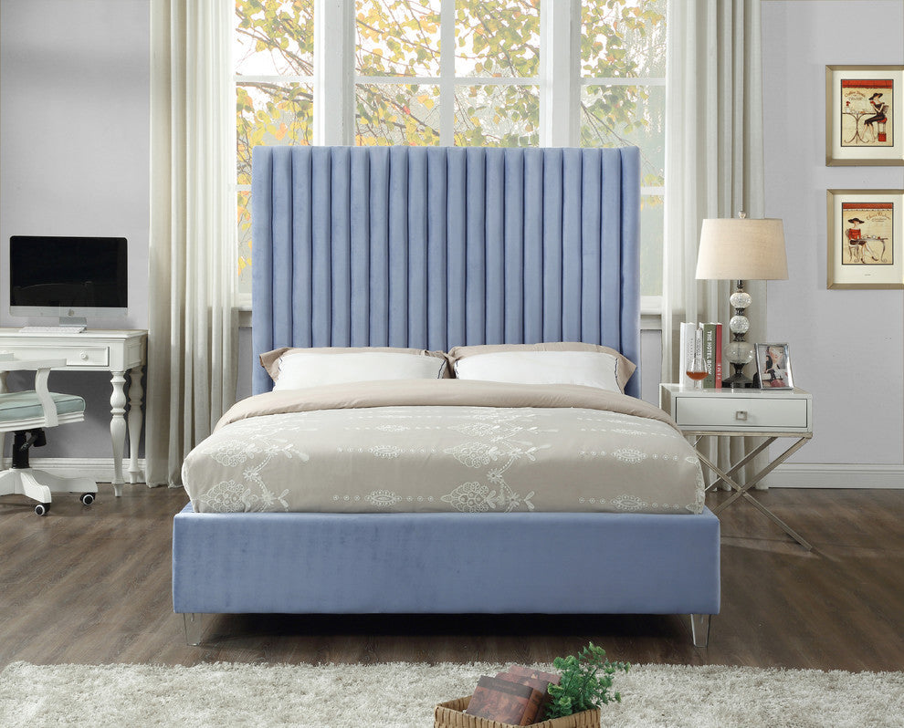 Candace Velvet Upholstered Bed, Sky Blue, Full