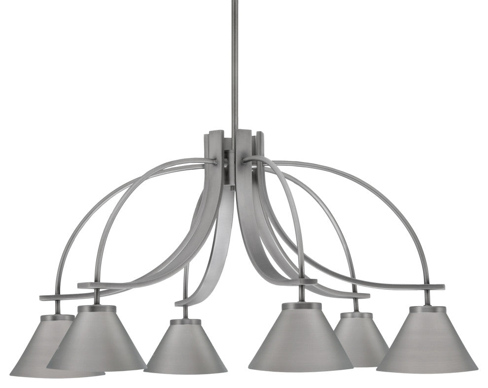 Cavella 6 Light, Chandelier, Graphite Finish, 7" Graphite Cone Metal Shades