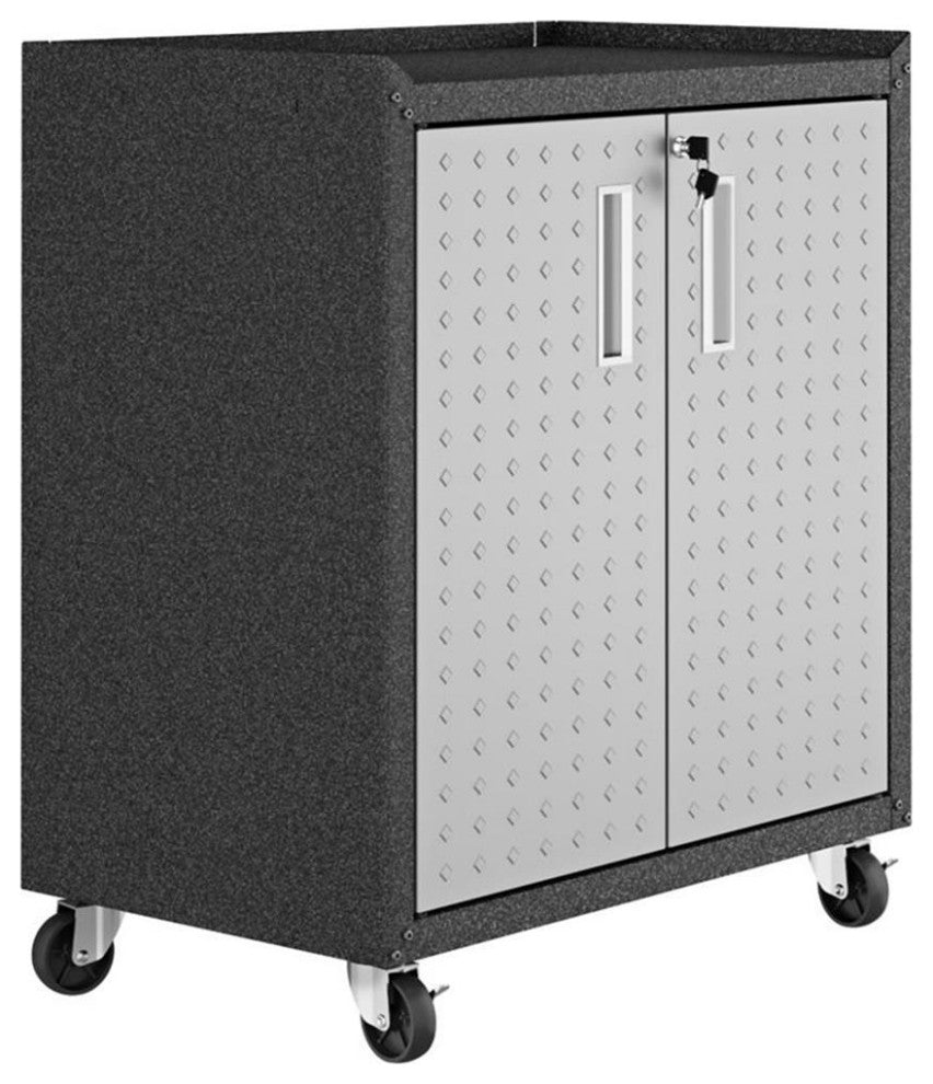 Pemberly Row 3-Piece Modern Metal Worktable & Garage Cabinet Set in Gray