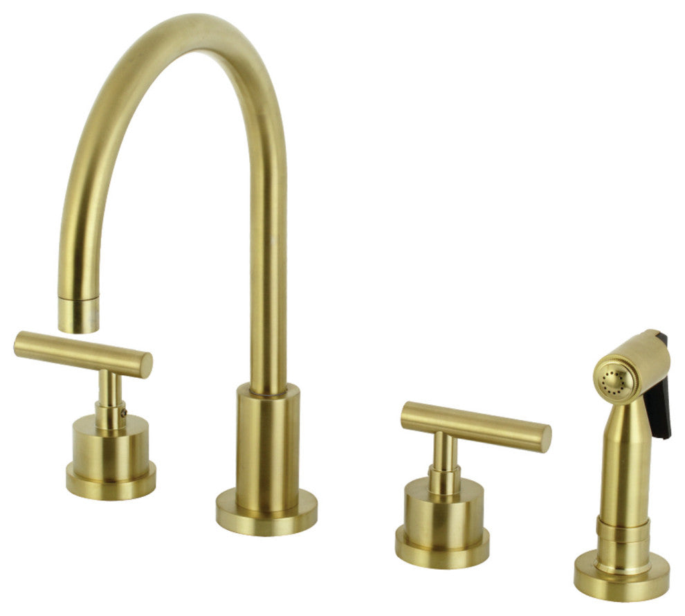 KS8727CMLBS 8" Widespread Kitchen Faucet With Brass Sprayer, Brushed Brass