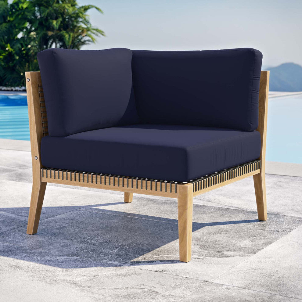 Clearwater Outdoor Patio Teak Wood Corner Chair, Gray Navy