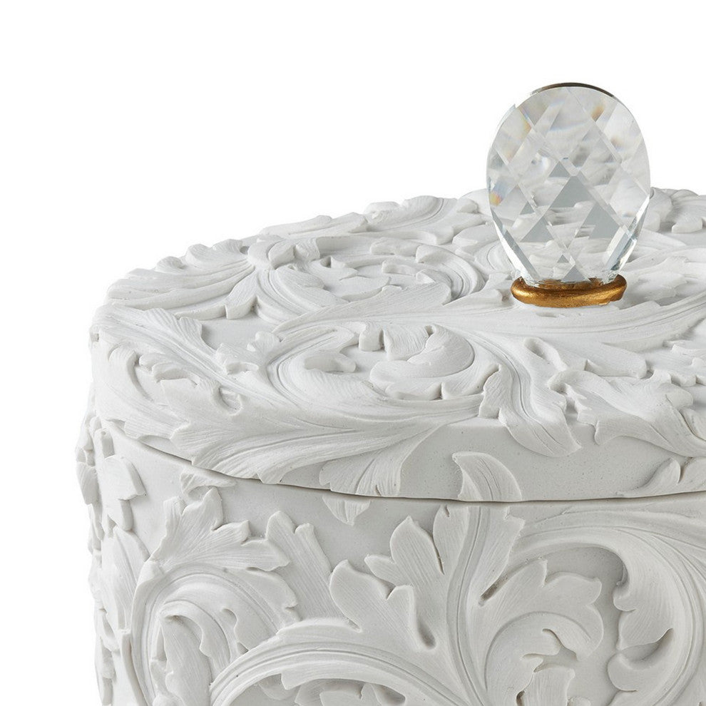 Benzara BM240880 Jewelry Box With Baroque Scroll Design/Crystal Accent, White