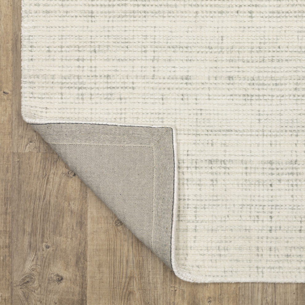 Cayden Textural Stripe Wool Blend Ivory/ Grey Hand-tufted Rug 5' x 8'