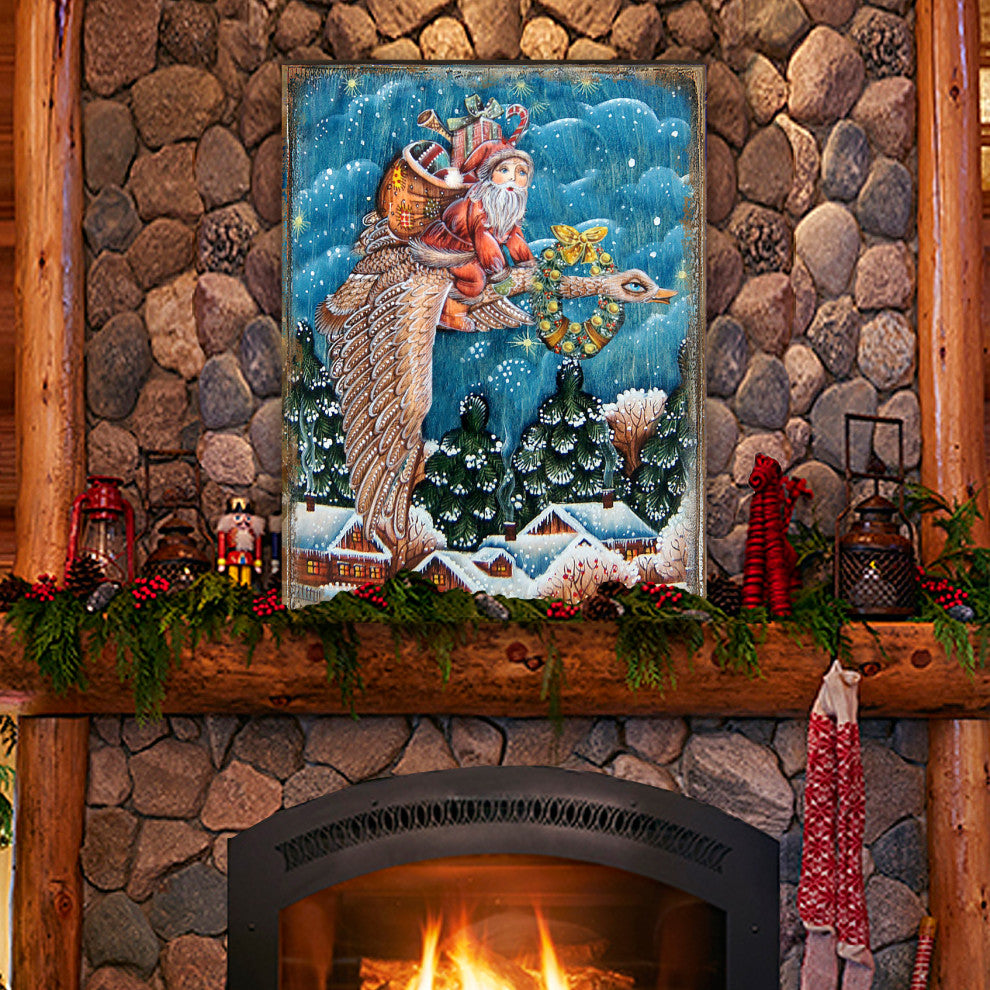 Christmas Goose Santa Wooden Wall Art, Oversized 48x36