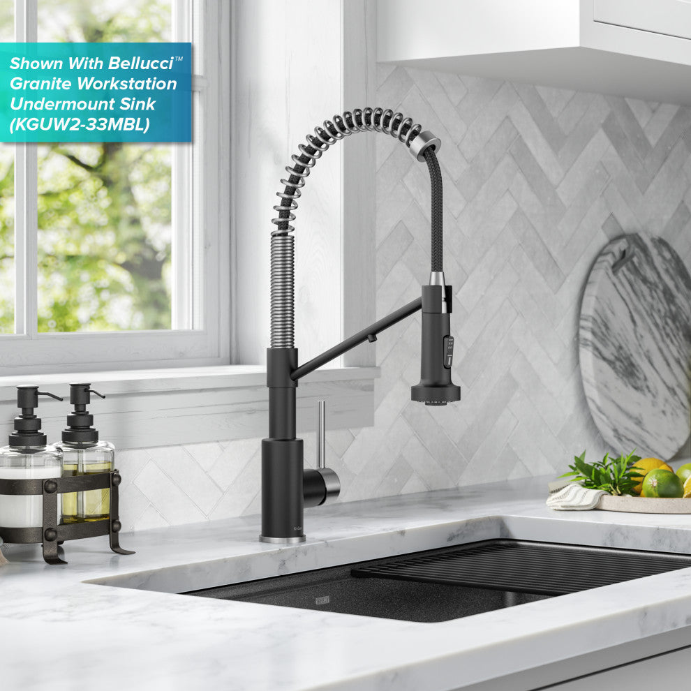 Bolden Commercial Style 2-Function Pull-Down 1-Handle 1-Hole Kitchen Faucet, Spot Free Stainless Steel/ Matte Black (Filter Kitchen Faucet)